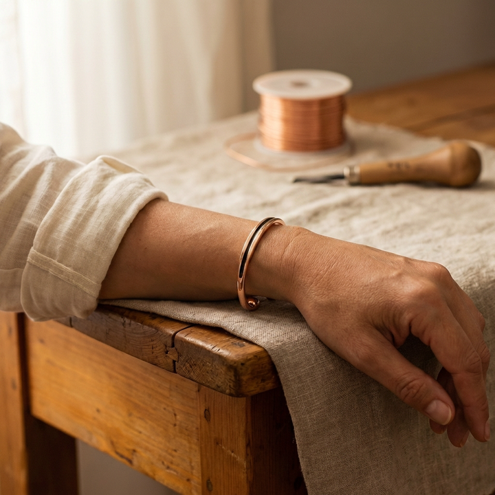 Bracelet en cuivre poli à boules