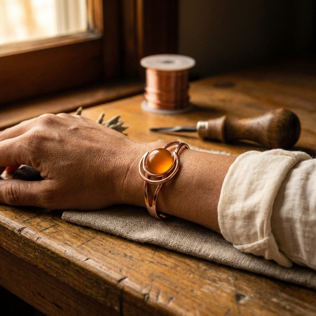 Bracelet en cuivre à pierre ambrée
