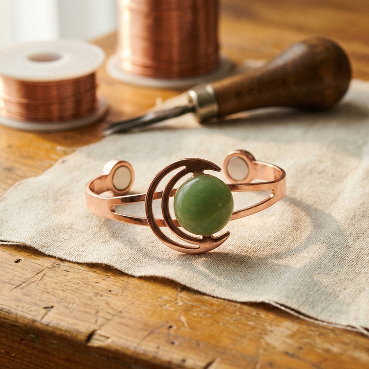 Bracelet en cuivre à pierre verte