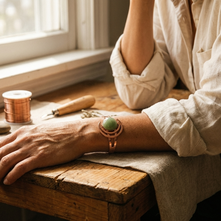 Bracelet en cuivre à pierre verte