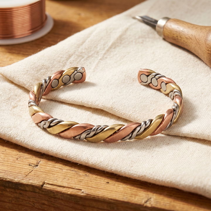 Bracelet en cuivre tressé tricolore