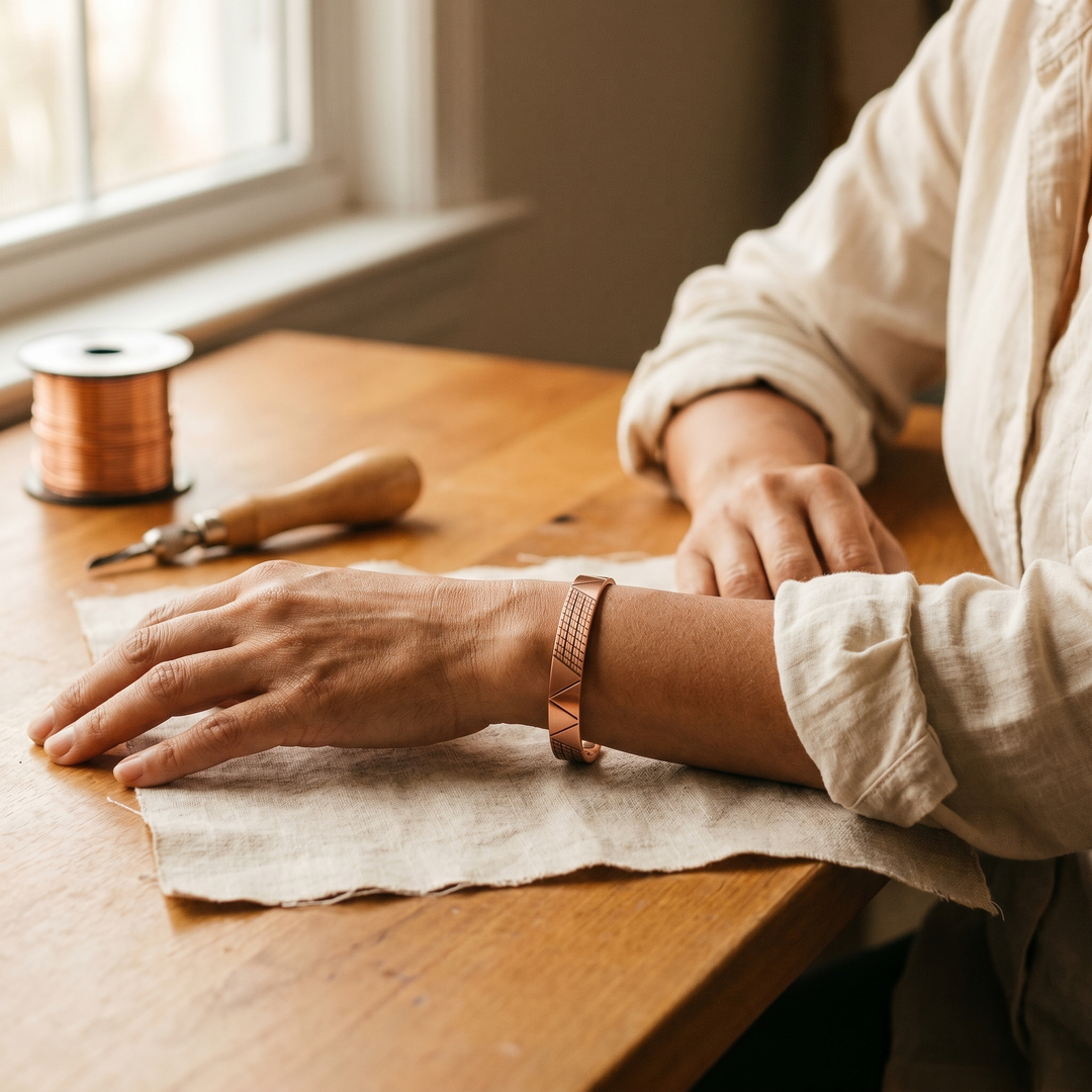Bracelet en cuivre à motif géométrique