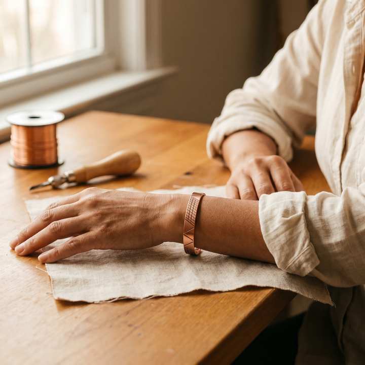 Bracelet en cuivre à motif géométrique