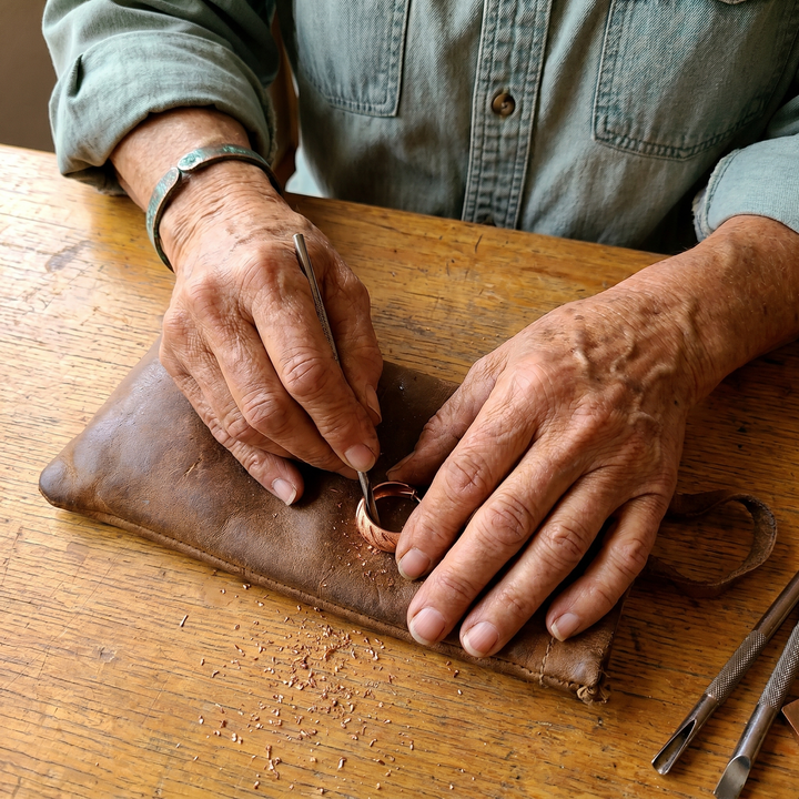 Boucles d’oreilles en cuivre gravé