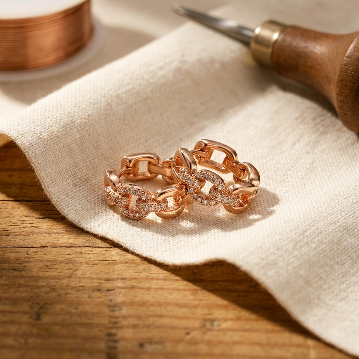Boucles d’oreilles en cuivre et cristal