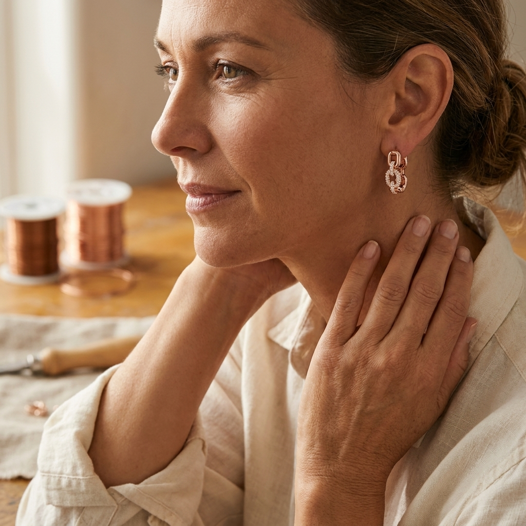 Boucles d’oreilles en cuivre et cristal