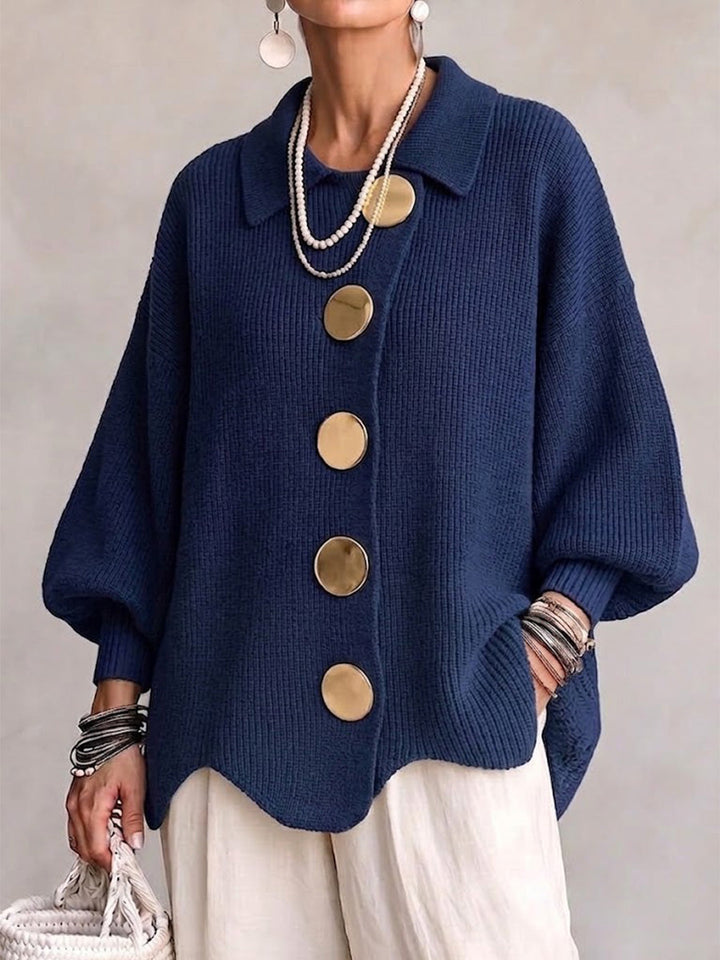 Barbora – Oversized kardigan s límcem a velkými kovovými knoflíky