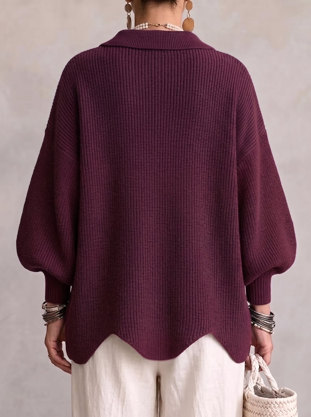Barbora – Oversized kardigan s límcem a velkými kovovými knoflíky