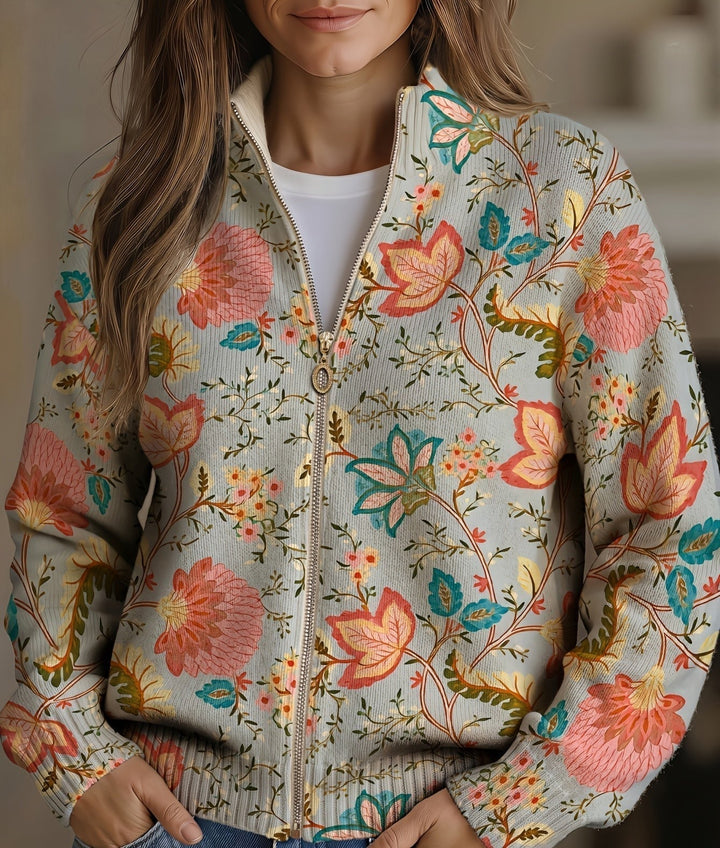 Charlotte | Cardigan zippé aux fleurs vintage