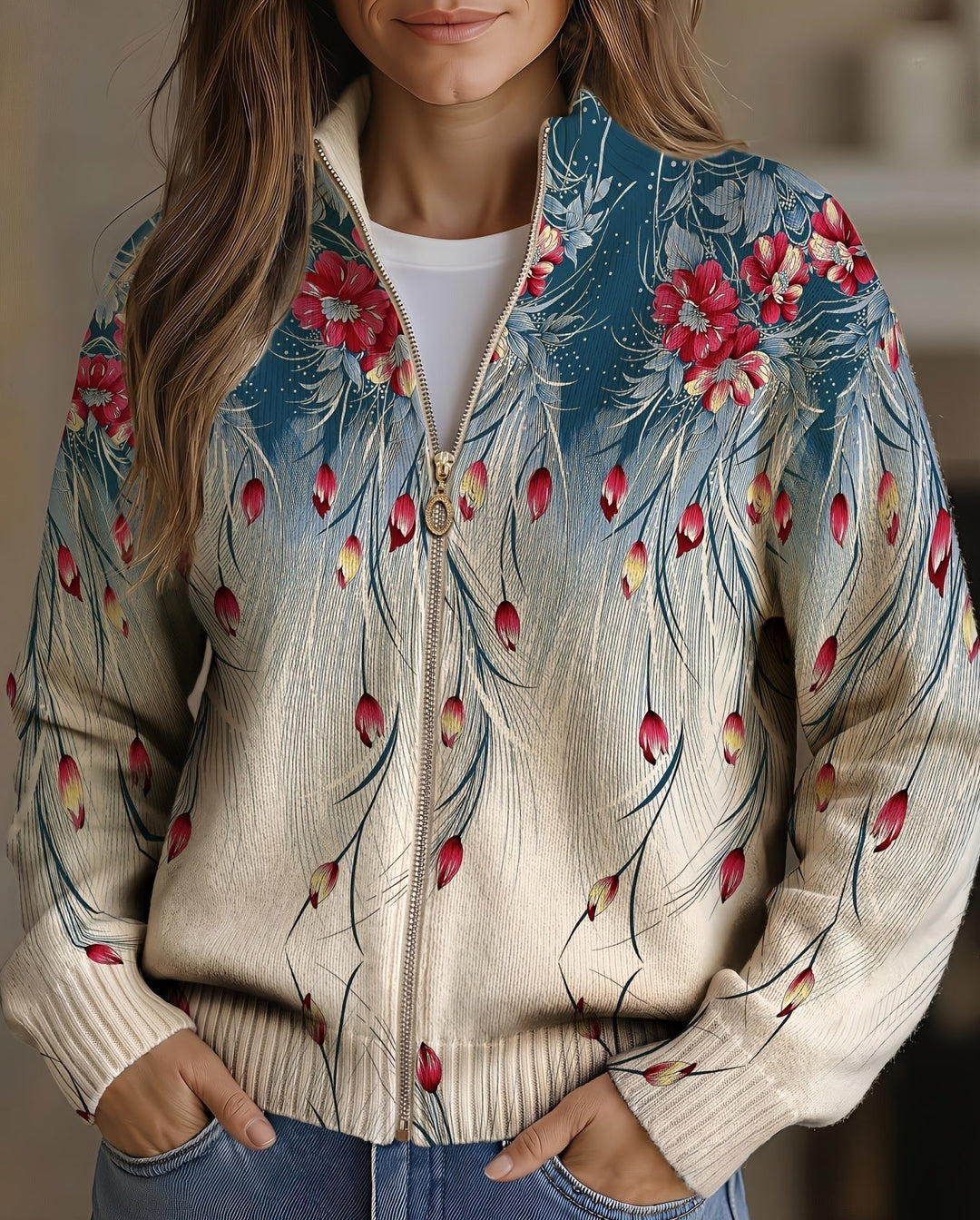 Seraphine | Cardigan zippé à dégradé floral